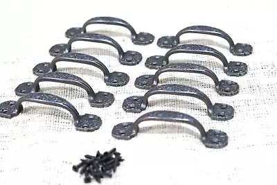 10 Small Drawer Pulls 4 1/4  Window Antique Vintage Style Ornate Cast Iron Grasp • $27.99