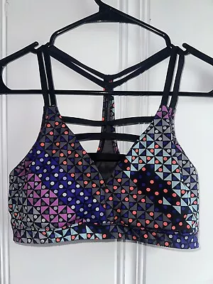 Victorias Secret Strappy Front And Back Sport Bra Colorful Sz Med • $14.99