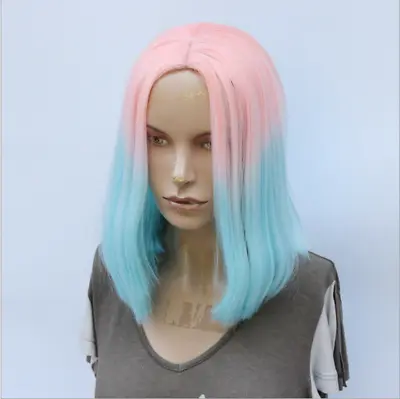 Cute Pink To Blue Bob Wigs For Women Girls Cosplay Lolita Custume Wigs Two Tone • $14.09