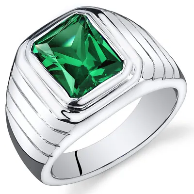 Mens 5.5 Cts Octagon Cut Emerald Sterling Silver Ring Sizes 8 To 13 • $95.99