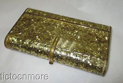 Vintage Mod Meatallic Gold Star Confetti Lucite Envelope Clutch Box Purse • $19.99