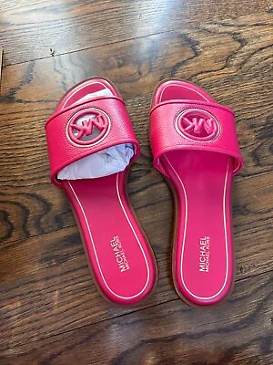 Michael Kors Deanna Cut Out Slide Leather Size 7 Carmin Pink • $49.95