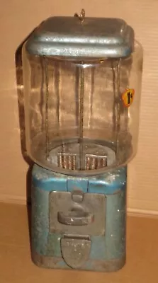 Vintage Acorn 1 Cent Penny Gumball Machine Blue Cast Glass W/ Chicago Lock  Key • $99.99