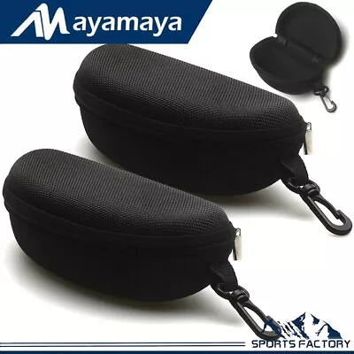 2PC Sunglasses Hard Case Eye Glasses Clam Shell Zipper With Hook Belt Clip Large • $9.49