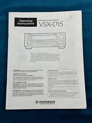 Owners Manual Operating Instructions For Pioneer VSX-D1S - Stereo Receiver • $49.95