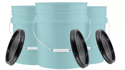 5 Gallon Food Grade Aqua Buckets BPA Free With Lids Pails 90mil (Pack Of 3) • $49.77