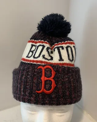 Boston MLB Winter Knit Beanie Cap Hat Pompon Red White & Navy New Era Size Child • $20