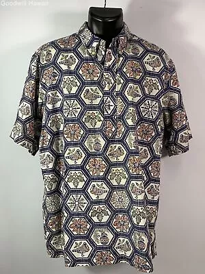 REYN SPOONER Blue/2012 MELE KALIKIMAKA-HEXAGON Aloha Shirt Men - Size XL • $18.50