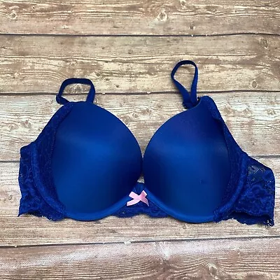 Victoria's Secret Bra  Dream Angels  Push-Up 34 C Underwire Blue Lace • $13.40