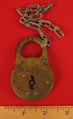 Antique Brass Padlock Lock 6 Lever !!! • $45