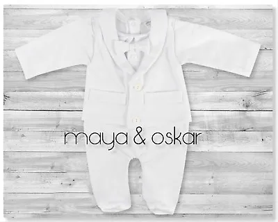 Baby Boy White All-in-One Suit Wedding Christening Formal Party Smart Outfit  • £18.90