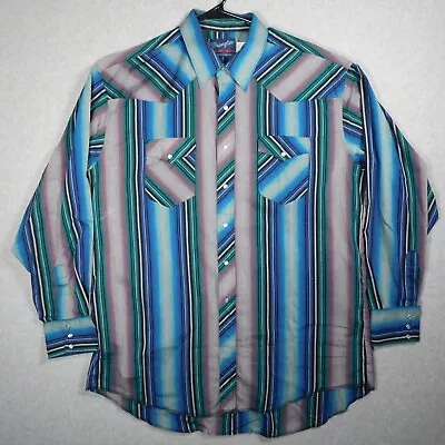 Vintage Wrangler Shirt Mens Extra Large 18 X 37 Western Cowboy Pearl Snaps USA • $28.88