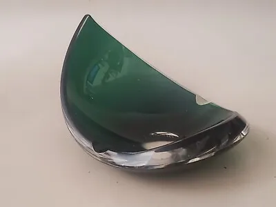 Vintage Geometric Glass Dish Bowl Sculpture - Green & Clear -  MCM Signed Piece • $124.99