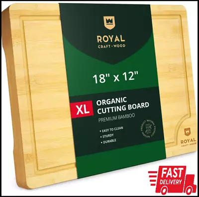 XL Organic Bamboo Cutting Board W/ Juice Groove Chopping Board For Meat 18 X12  • $19.41