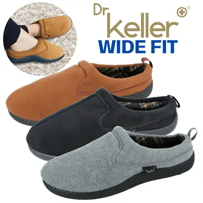 Dr Keller Wide Mens Cosy Teddy Fleece Slip On Mule Slippers Chunky Flat Sole • £9.99