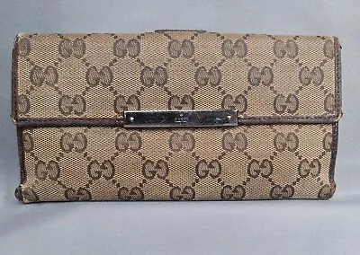 $73.99 • Buy Gucci Vintage GG Monogram Canvas Leather Authentic Bi Fold Wallet