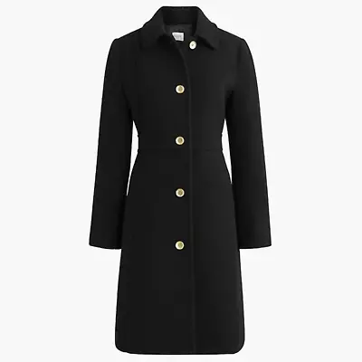 J. Crew Wool Blend Lady Day Coat Black Size 10 Mid Length Collared NWT • $148.75