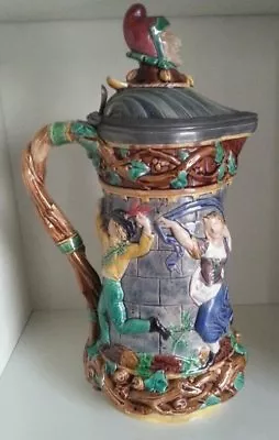 Pretty/Old Majolica Minton Tower Jug With Jester & Pewter Lid Made In 1852 • $995