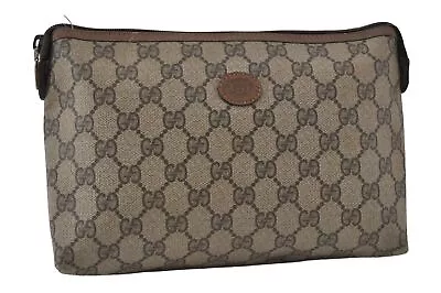 Authentic GUCCI Vintage Clutch Hand Bag Purse GG PVC Leather Brown 8607I • $303.48