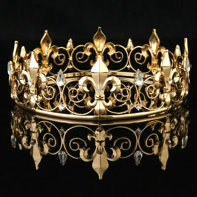 Men Women Imperial Medieval Fleur De Lis King Crown Crystal Plated Prom Party • $15.94