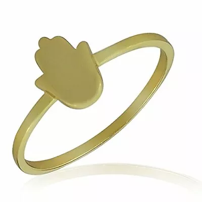 927 Sterling Silver Yellow Gold-Tone Hamsa Hand Good Luck Ring Band • £17.36