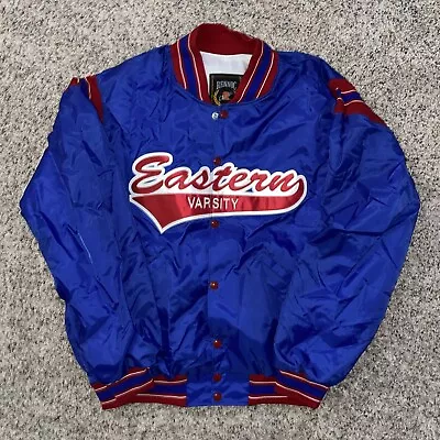 Vintage Style Varsity Jacket Mens L Soft Lined Blue Red NWOT Preppy Y2K Eastern • $25