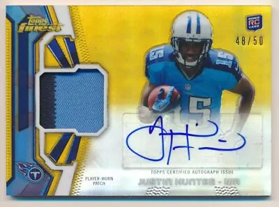 2013 Finest Rookie Patch Autographs Gold Refractors #RAPJH Justin Hunter/50 • $10.50