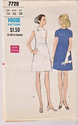 7720 VOGUE C.1970 - DRESS W Seam Interest - Sz 14 B 36  • $9.50