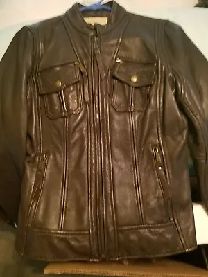 Michael Kors Leather Jacket Womens Medium Dark Chocolate Brown Moto Bomber-small • $50