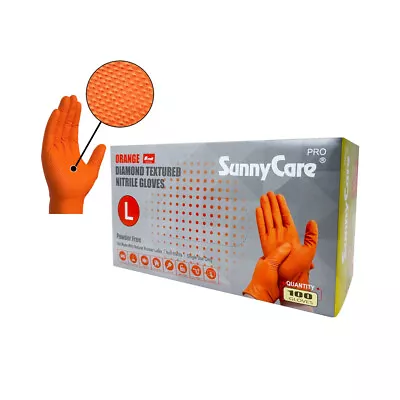 Sunnycare Orange Diamond Textured Nitrile Gloves 8 Mil 100 Per Box Large • $17.85