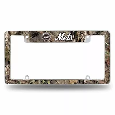 New York Mets Chrome Metal License Plate Frame With Mossy Oak Camouflaged Design • $16.99