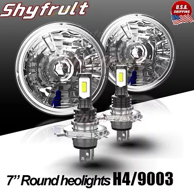For Ford F1 1948-1952 Pair 7  Inch Round H4 LED Headlights Hi/Lo Beam White • $108.58