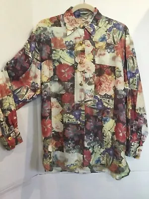 Vintage MOSCHINO JEANS Oversize Floral Portrait Print Shirt XS 46” Chest Jacket • $150