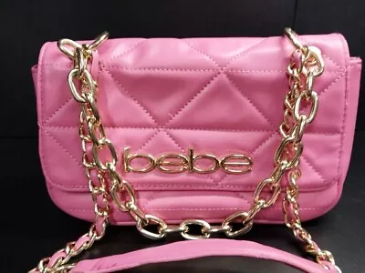 BEBE Quilted Crossbody Bag HOT PINK Gold Hardware Straps • $19.99