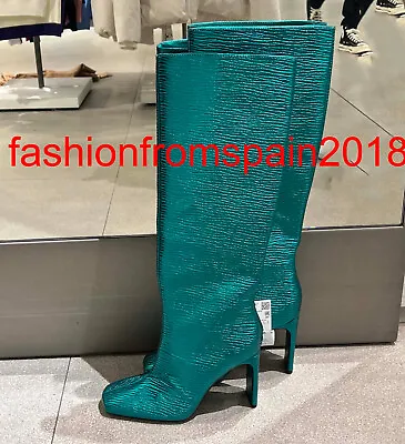 $109.88 • Buy Zara New Woman Animal Printed Laminated Heeled Boots Green 35-41 3004/010