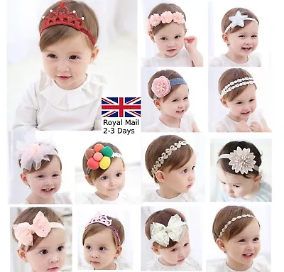 Baby Girls Bow Floral Crown Headband Alice Hair Band Head Elastic Cute Kids • £3.59