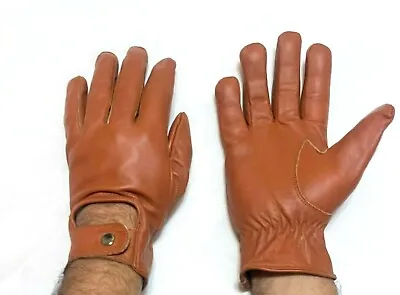 Driving Gloves Car Motorcycle Bikers Real Leather Police Drivers Gloves Brown 45 • $27.49