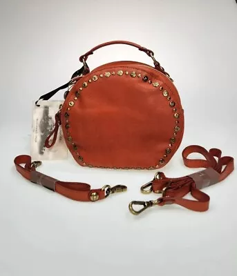 CAMPOMAGGI Studded Tan Orange Leather Canteen Round Shoulder Crossbody Bag NWT • $531.12