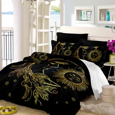 3D Hot Dark Gold Moon Sun Bedding Set Duvet Cover Comforter Cover Pillow Case • $16.09