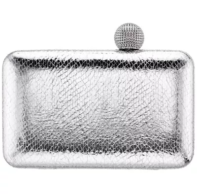 Nina Embossed Snake Minaudiere Clutch Crystal Clasp Silver • $60.75