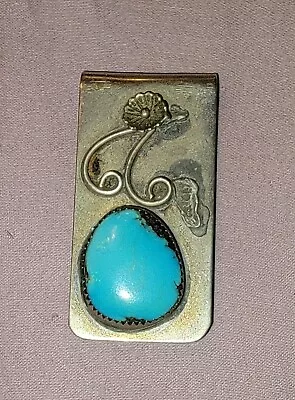 Vintage Silver Money Clip With Turquoise Stone • $35