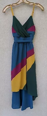 C. Luce Rainbow Sundress Hi Low Hem Sz S Tie Waist Urban Outfitters Empire Midi  • $15.95