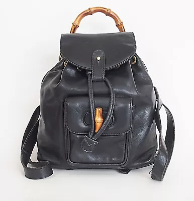 Gucci Vintage Bamboo Leather Black Backpack • $200