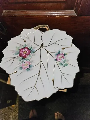 Vintage UCAGCO CHINA Hand Painted Leaf Shaped Plate Dish From JAPAN 9  Dia. Gold • $15.95