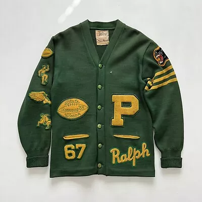 VTG 60s Letterman Varsity Cardigan Sweater 1/1 RARE Wing P Patch 67 Ralph • $2250