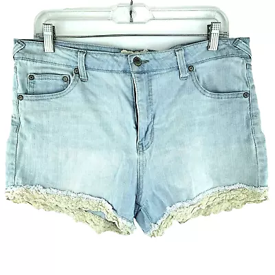 Altard State Denim Jean Shorts Size 31 Light Wash Distressed Lace Trim Size 13 • £9.45