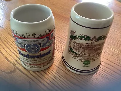 Lot Of 2 -Vintage  Beer Pilsner Steins Mugs  - BUDWEISER & German DAB Stoneware • $12