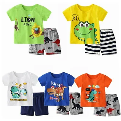 Baby Boys Clothes Set Cute Cartoon Print Top With Elastic Waistband Shorts • $7.56