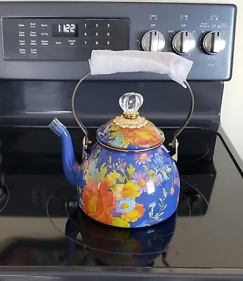 Mackenzie Childs 2 Quart Tea Kettle Pot Flower Market Blue Lapis • $119.95