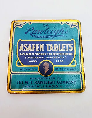 Vintage Rawleigh’s Asafen Tablets Tin Historic Medical Collectible Empty • $19.95